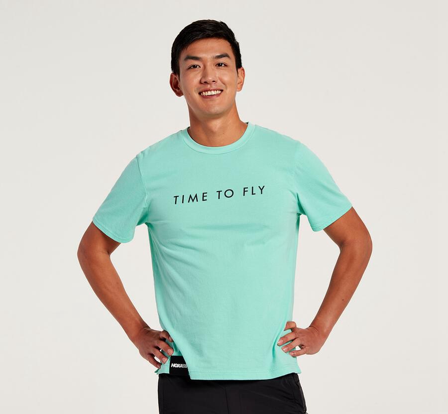 Hoka Australia One One Brand - Mens Tee Mint - HUGTM-1534